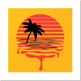 Retro Red Dripping Sunset Posters and Art